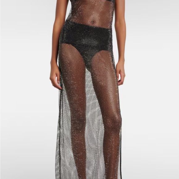 $595 Jonathan Simkhai Inaya Rhinestone Embellished Black Mesh Swim Coverup - Picture 6 of 17